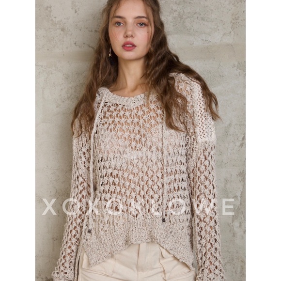 POL Natural Hooded Open Weave Summer Sweater - Picture 1 of 11